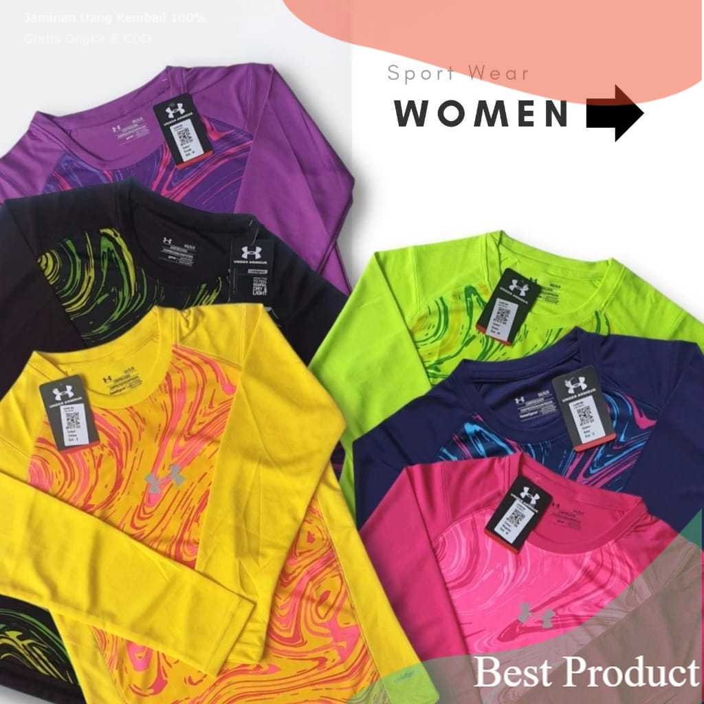 Baju Olahraga Wanita Lengan Panjang dan Lengan Pendek Senam / Kaos Olahraga Wanita Running Printing 
