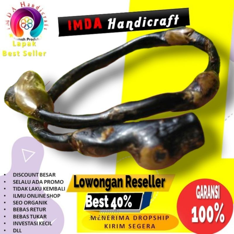 IMDAHANDICRAFT GELANG AKAR BAHAR HITAM ALAMI  BONGGOL KEMBAR