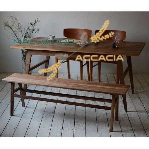 MALL WOOD Set Meja Makan Model Minimalis Dua Kursi Satu Bangku