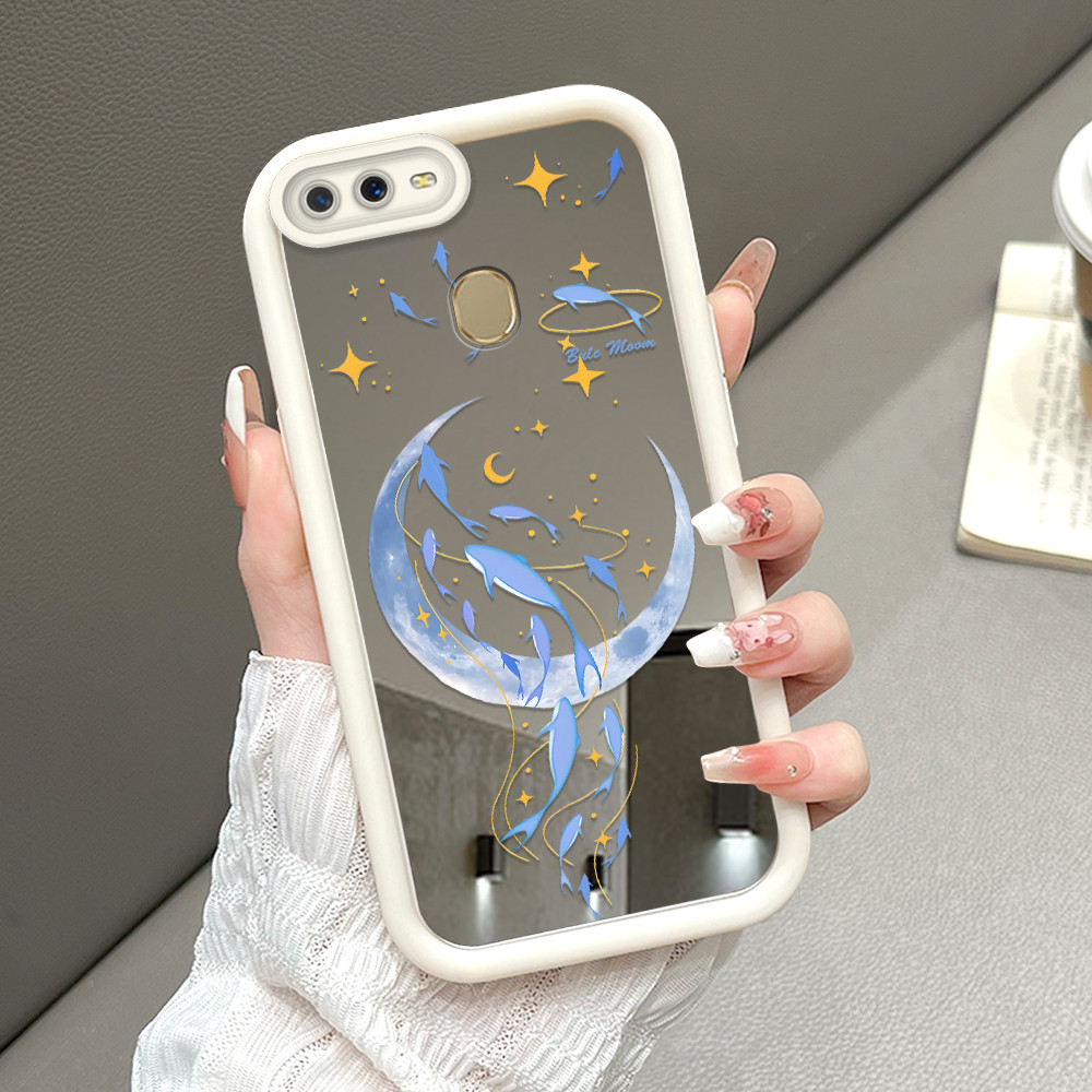 Casing Hp Untuk OPPO A7 A5S A12 A12S Phone Case Cesing Soft Cover Blue Moom 8581 Mode Mirror Kesing 