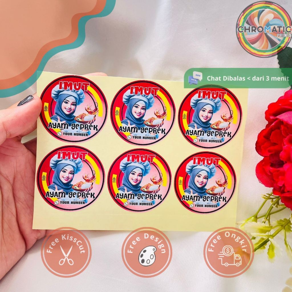 

chromatic Sticker Catering Ayam Geprek Stiker Free Desain Custom Nama Label Box Kardus Packaging