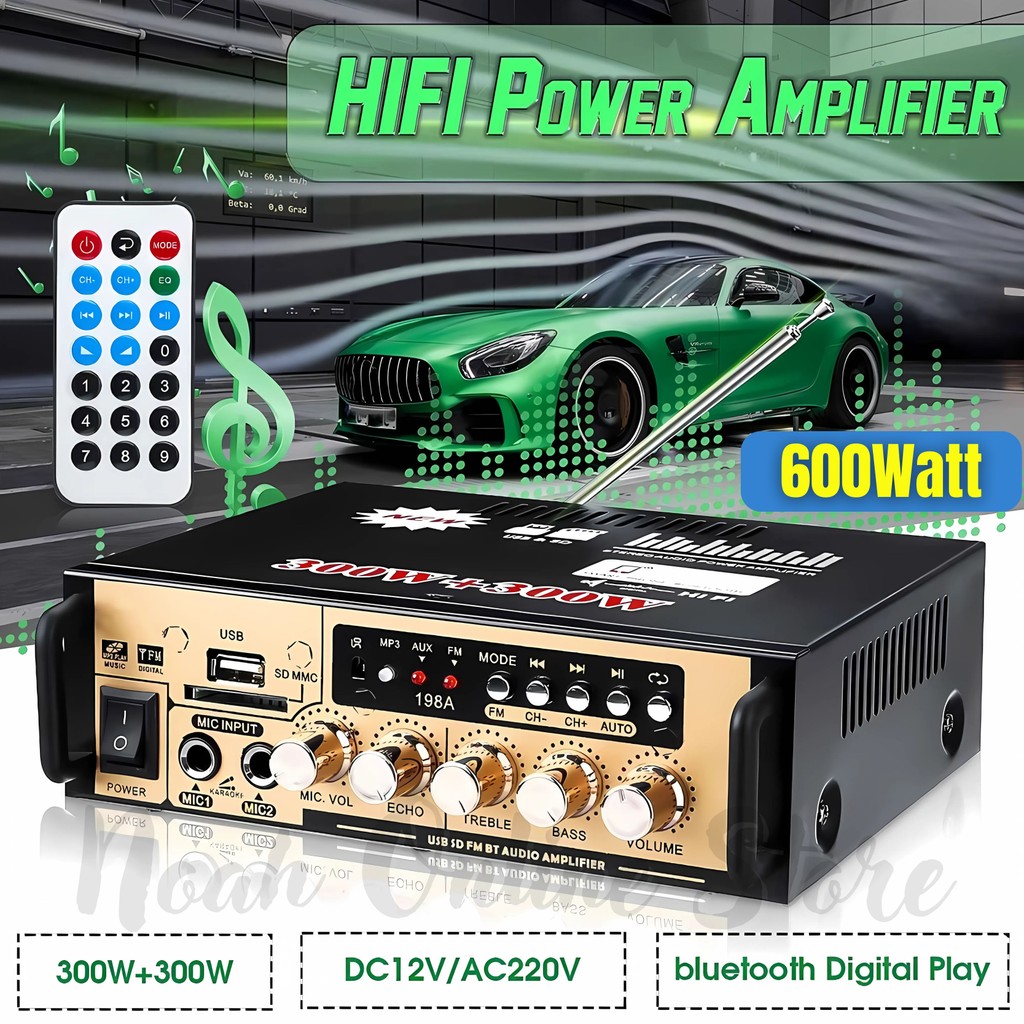 POWER AMPLIFIER WIRELESS KARAOKE FLECO BT-198A Amplifier Audio Stereo 2 Channel Bluetooth AMP FM USB