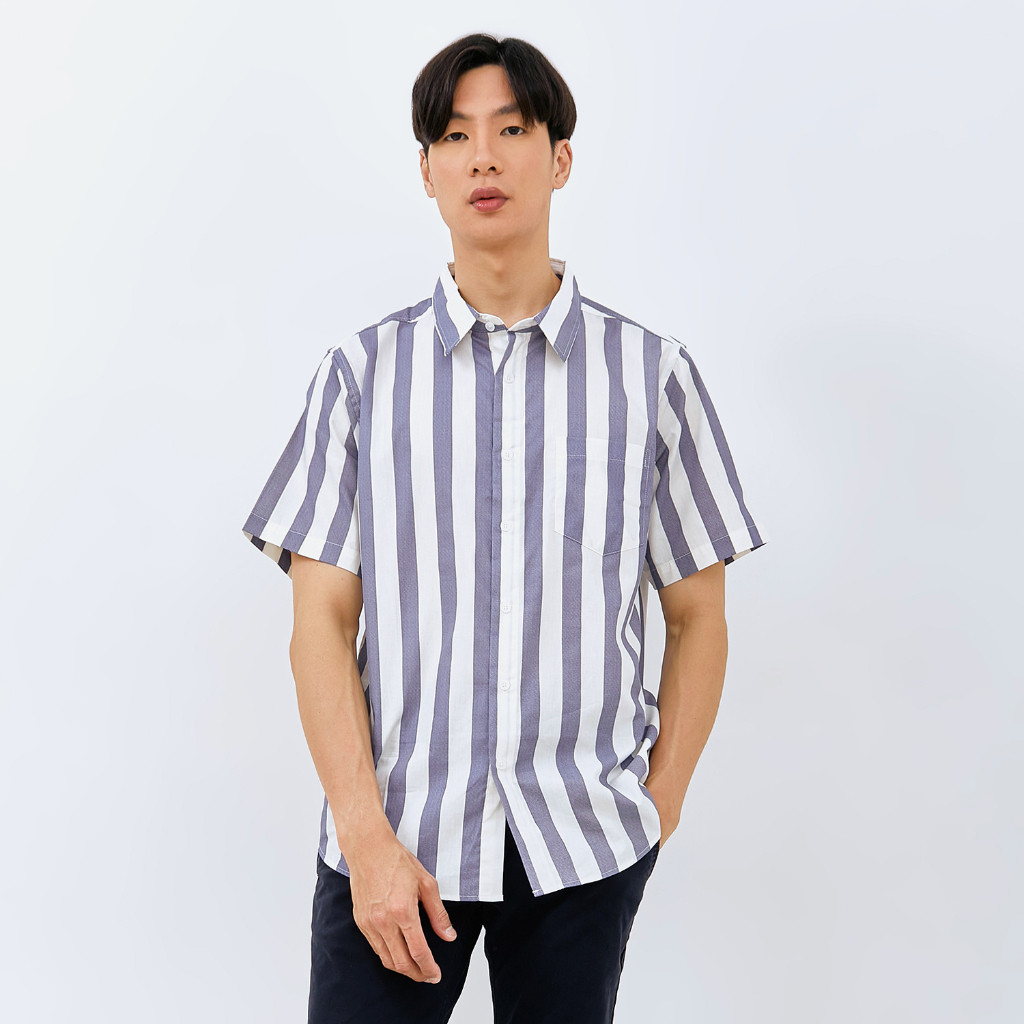 M231 Kemeja Pria Stripe Pendek Biru 1638B