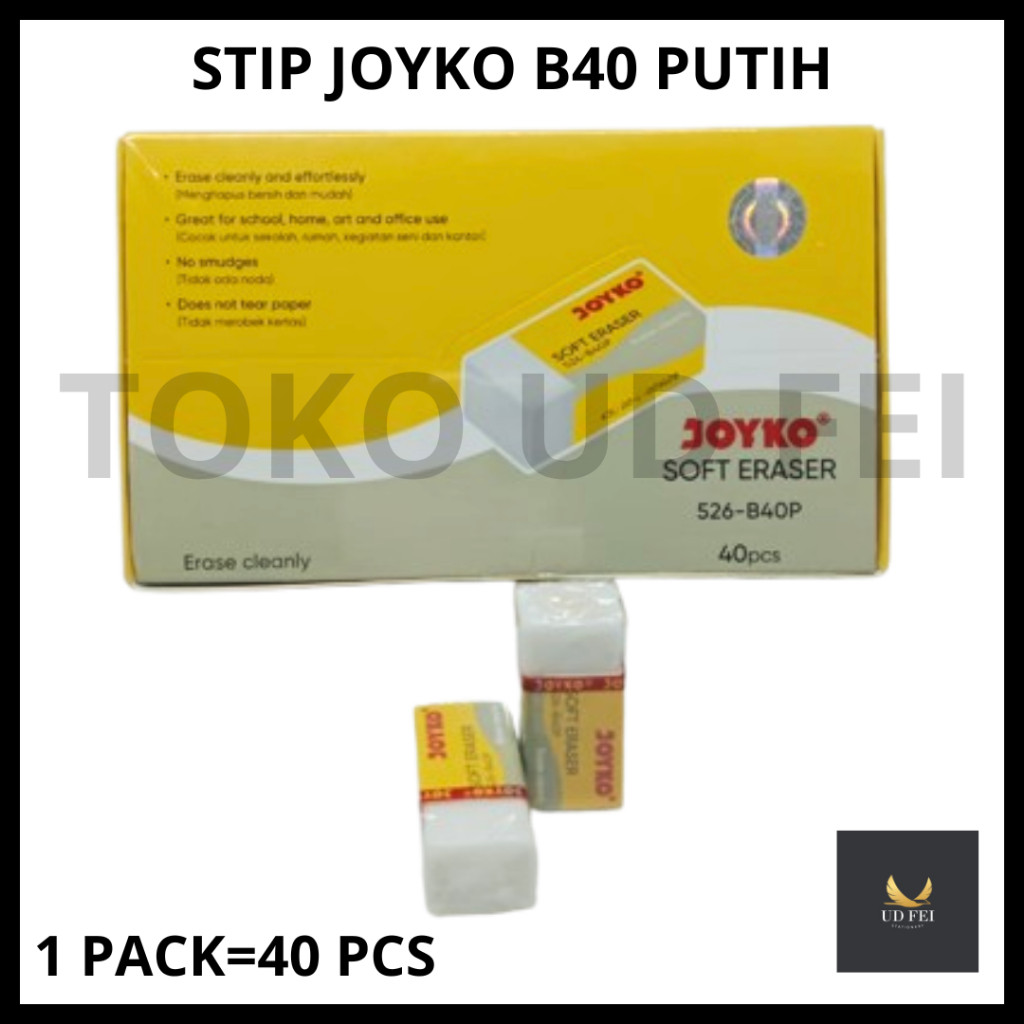 

PROMO (1 PACK=40 PCS) Penghapus Joyko Kecil/ Hapus Joyko B40 Putih/ Stip Joyko B40/ Joyko B40 Putih