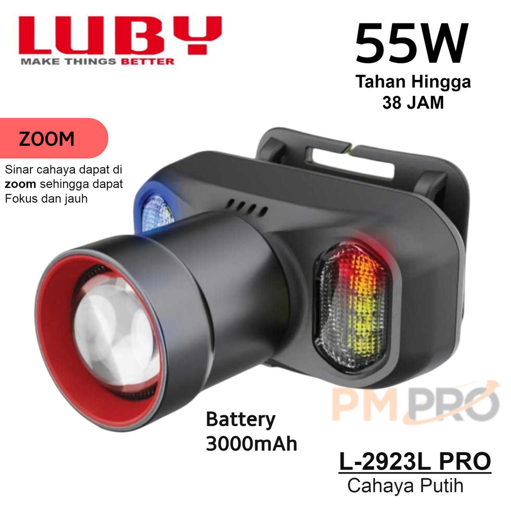 Senter Kepala Luby L-2823l Pro 55 Watt Zoom Flash Cahaya Putih Super Terang Senter Bahan Aluminium T