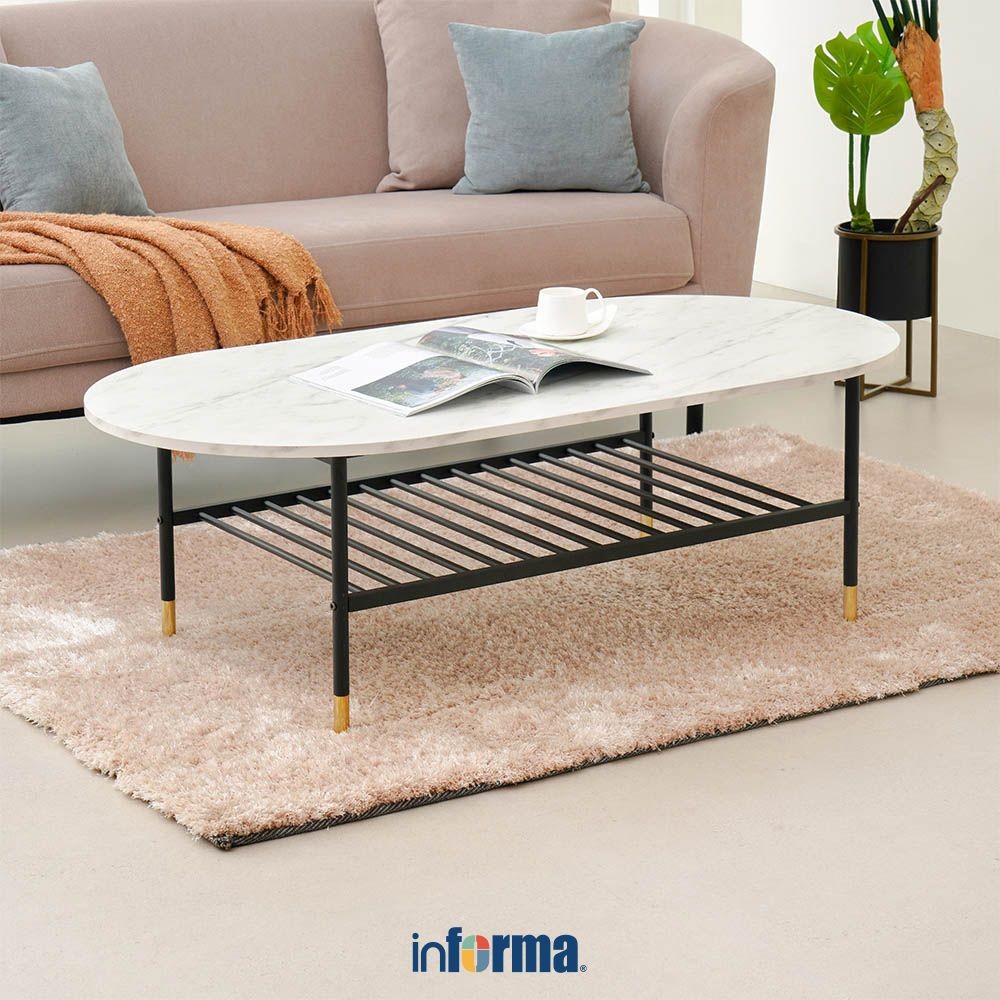 Informa Jevon Meja Tamu Oval - Putih Coffee Table Meja Ruang Tamu Serbaguna Meja Sofa Furniture