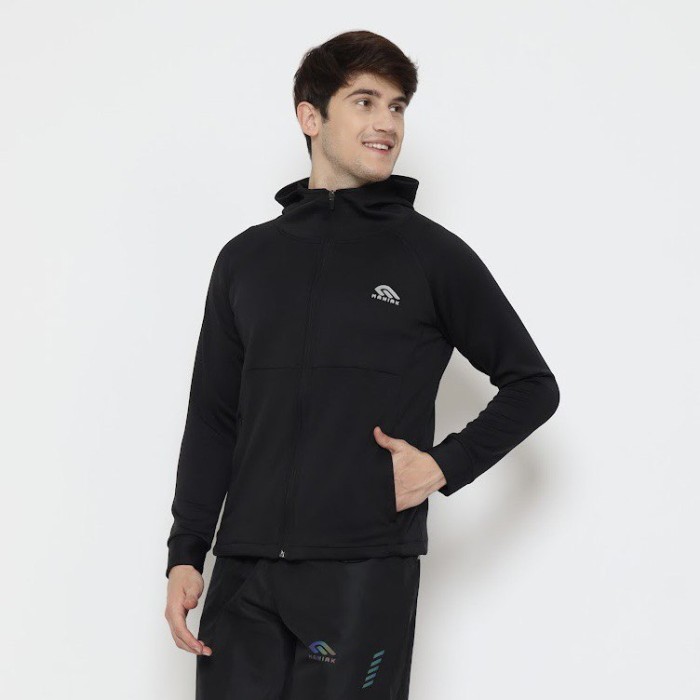 MANIAK Jaket Hoodie Olahraga Lengan Panjang Sporty Pria Wanita Unisex - Hitam, XL