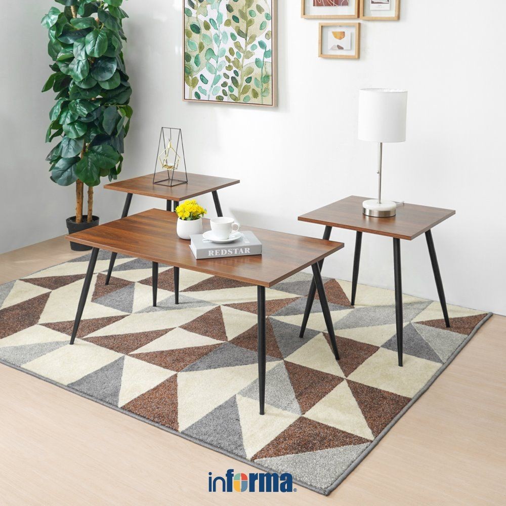Informa Marley Set 3pcs Meja Tamu & Meja Sisi - Cokelat Set Coffee Table And End Table Meja Serbagun