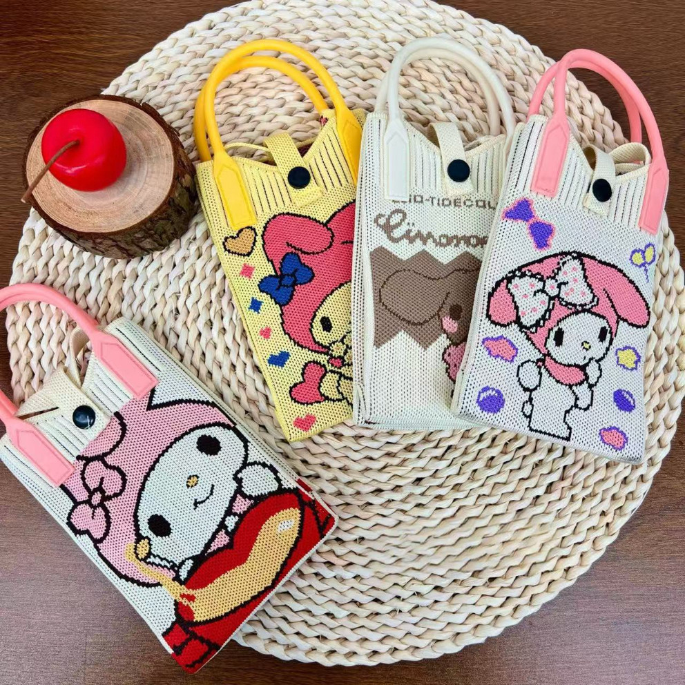 Tas Rajut Sling Mini Bag Tas Selempang Knitted Bag Korea Tas HP Mini Lucu Motif Melody Kuromi Sanrio