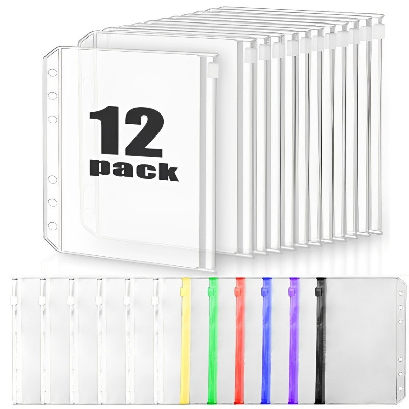 

12/6/2PCS Loose Binder A6 6 Holes Transparent Zipper Folders Loose Leaf Bags Waterproof PVC Envelopes Pouch Document Filing Bag