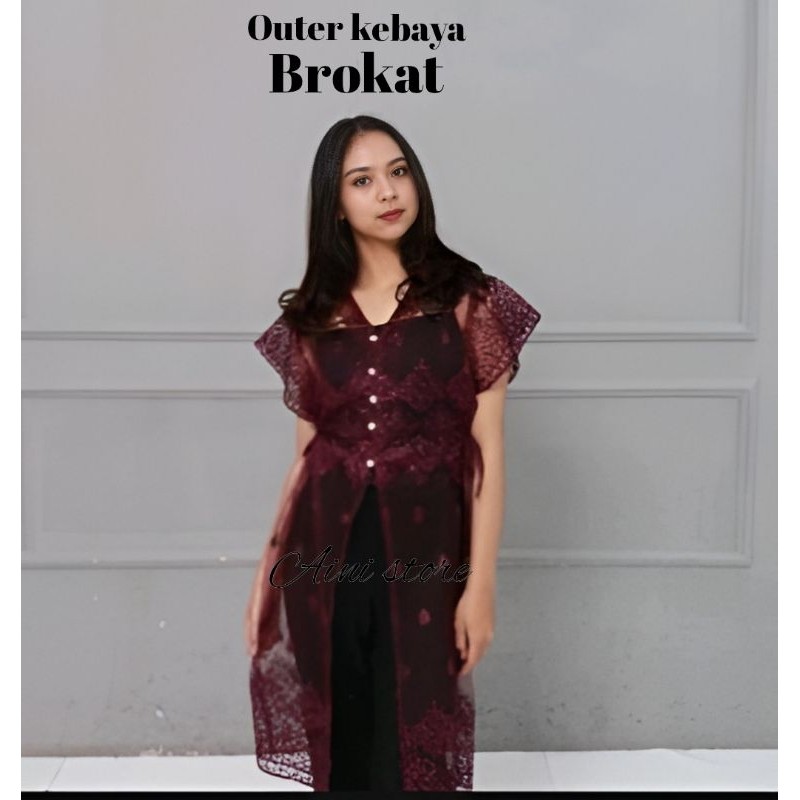 Outer brokat elok/Outer kebaya brokat/Tunik pesta kondangan lengan pendek/Baju Atasan wanita kekinia