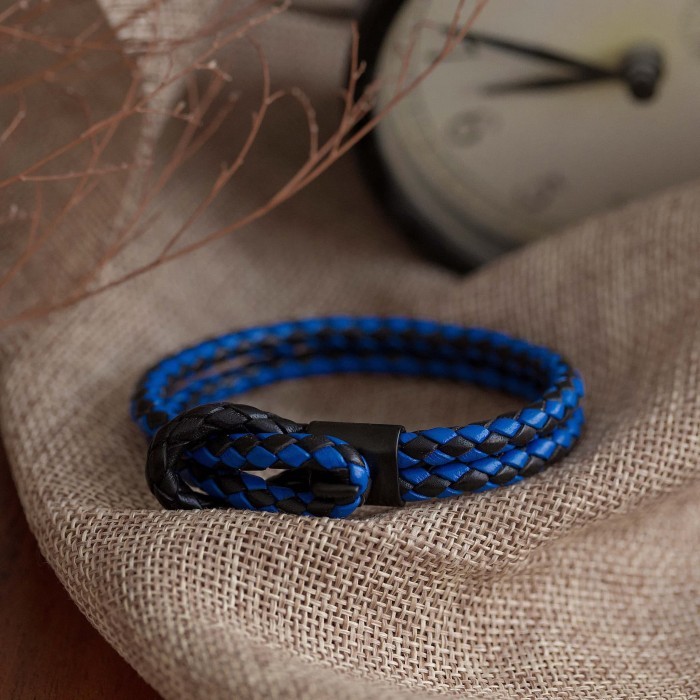 "VN.KIA" - READY STOCK Hugo Black-Blue - Baffi Inc Bracelet gelang kulit pria wanita - L