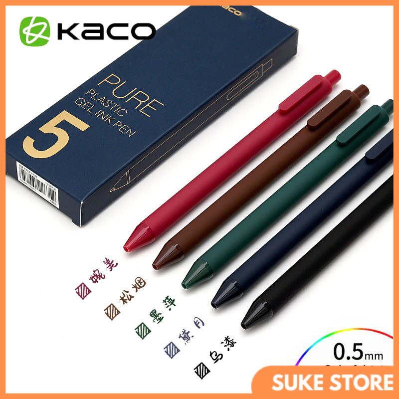 

Kaco PURE Vintage Gel Pen Pena Pulpen 0.5mm 5 PCS - K1015 (Colorful Ink)