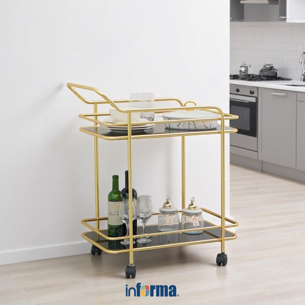 Informa Navisa Rak Troli Dapur 2 Tingkat - Hitam Tempat Penyimpanan Multifungsi Storage Trolley Whee
