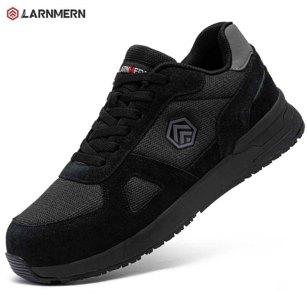 Safety Shoes LARNMERN Mens Sneakers Steel Toe Construction AntiStatic Work Shoes Pria L9096 Black