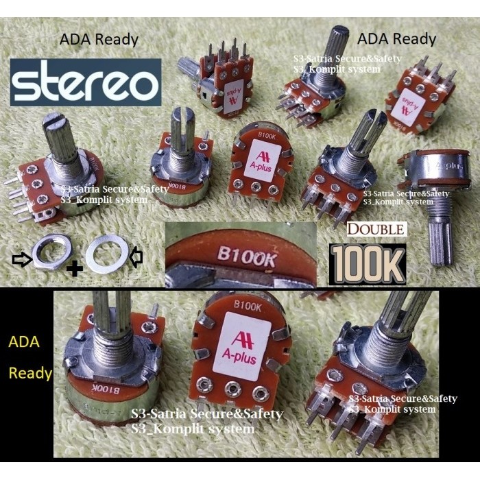 A-plus B100K Stereo 100K Potensiometer 100 K Potensio a plus Aplus