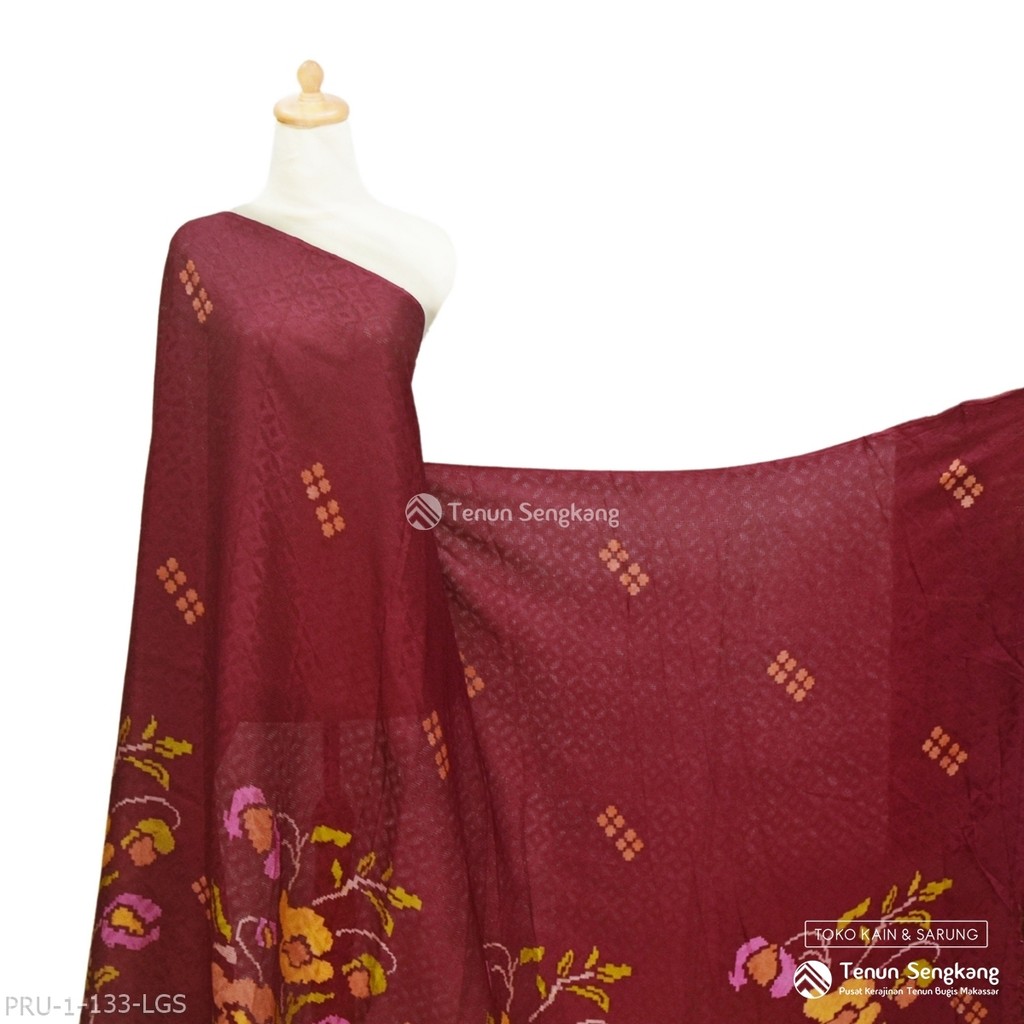 Kain Tenun Dobby Batik Mptif Bunga Lagosi Bugis Makassar Magenta - Tenun Sengkang PRU-1-133-LGS (Har