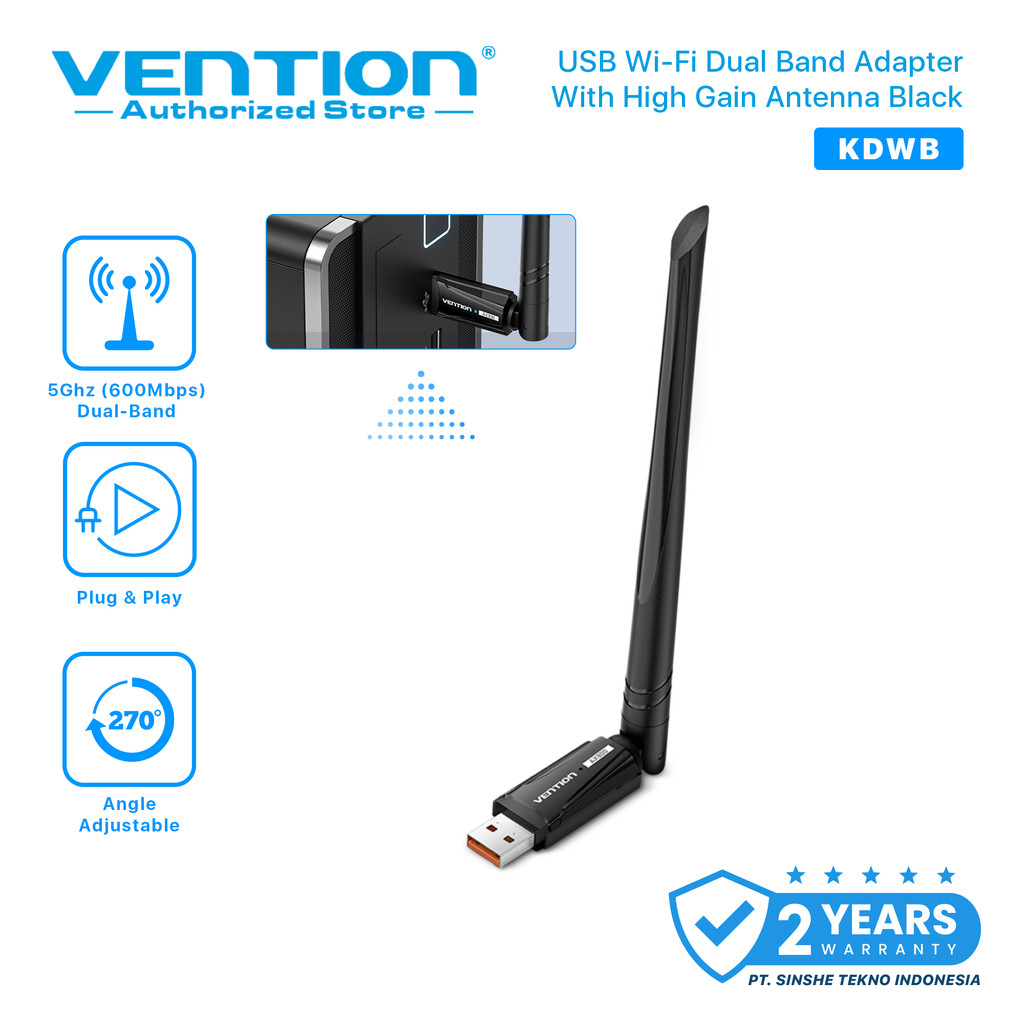 Vention USB Adapter Wi-Fi 6 Dual Band Dongle Wifi with Powerful External Antenna