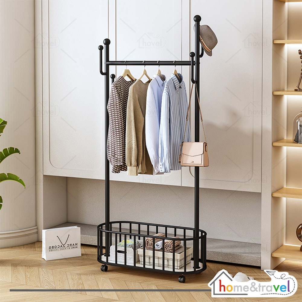 HOVELSHOP Gantungan Baju Berdiri Keranjang Stainless Steel Rak Pakaian Handuk Stand Hanger Aesthetic