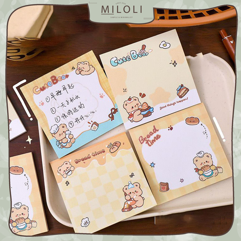 

[MILOLI] 50Lembar MEMO PAD BEAR CREAM CUTE Memo Note Paper Notepad - C0069