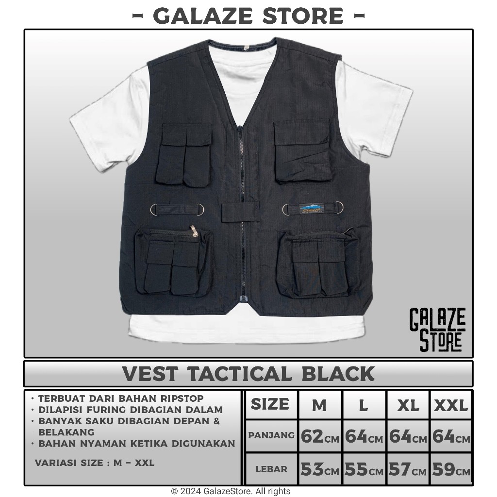 VEST BLACK - VEST TACTICAL - VEST RIPSTOP HITAM - ROMPI LAPANGAN OUTDOR - ROMPI MOTOR - ROMPI HITAM 