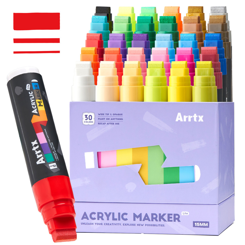 

Arrtx Jumbo Acrylic Markers, 30 Colors 15mm Acrylic Paint Pens for Rock Stone Ceramic Porcelain Mug Wood Fabric Canvas Painting