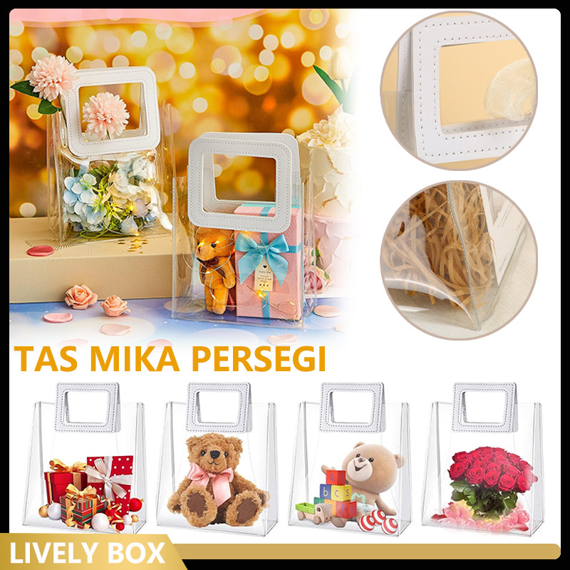 

Tas Mika PVC Handle Kulit/Kantong Souvenir Ulang Tahun Transparant Bening