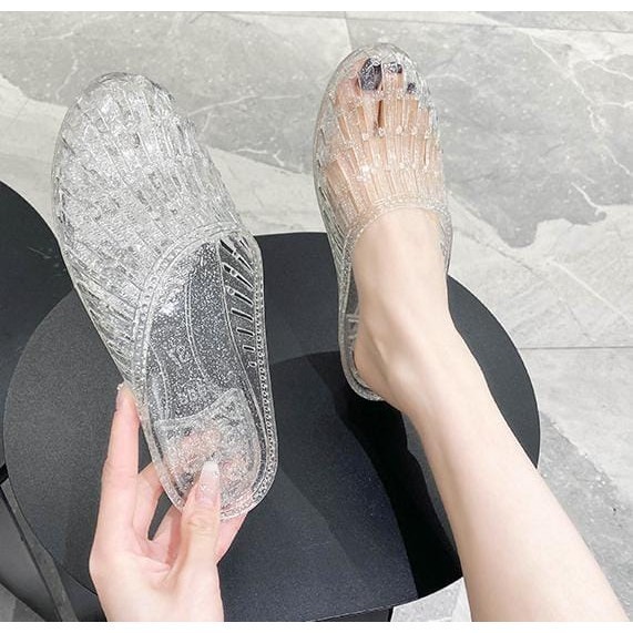 Sepatu Flat Shoes Wanita Hak Sepatu Bahan Jelly Mules Hak Tahu Sepatu Kerja  TG1597