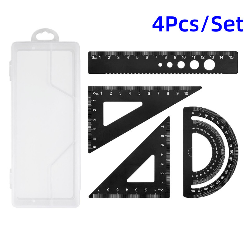 

4pcs/set Aluminium Ruler Set Metal Geometry Maths Drawing Compass Stationery Rulers Mathematical for School