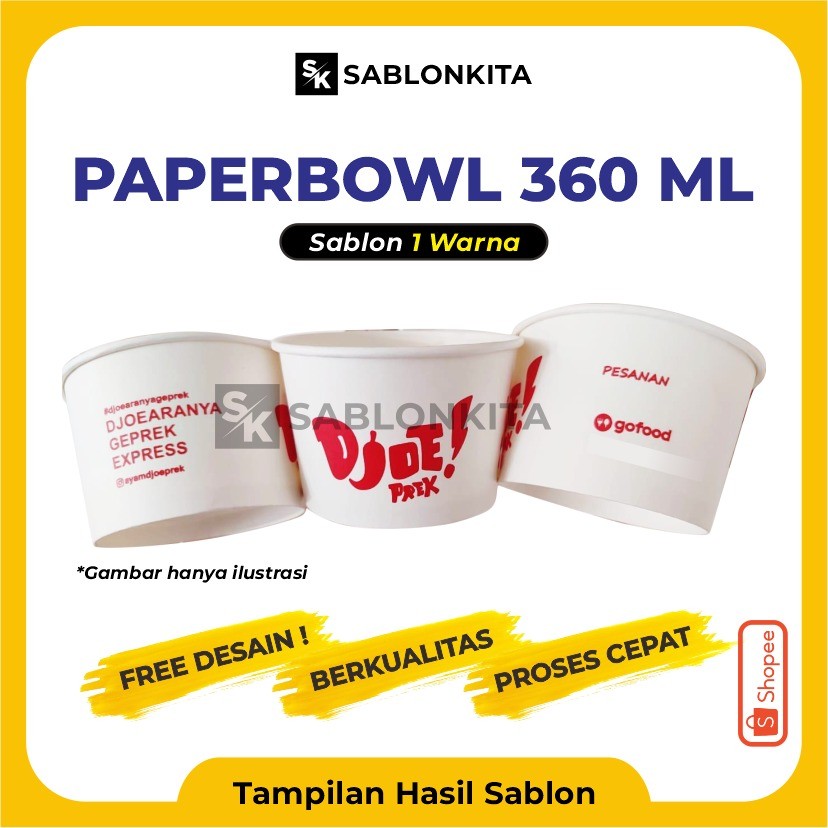 NO COD [[ SABLON CUSTOM ]] PAPER BOWL 360 ML INDOKU Mangkok Kertas Rice Paperbowl