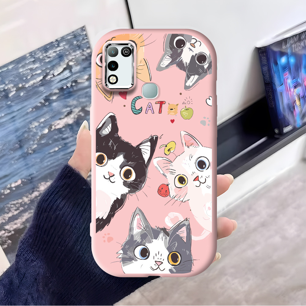 Infinix Hot 10 Play 11 Play Cat Pattern Cartoon Design Silver Edge Lens Fatty Soft Liquid Silicone C