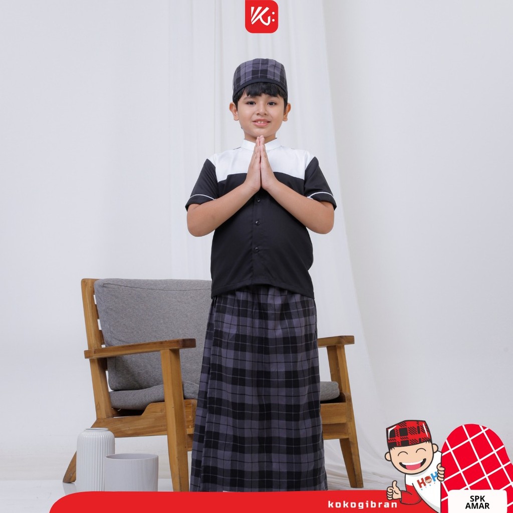 Set Sarung Koko Peci Anak / Pakaian Muslim Anak KokoGibran / SarKoci Anak / Set Koko Anak (AMAR)