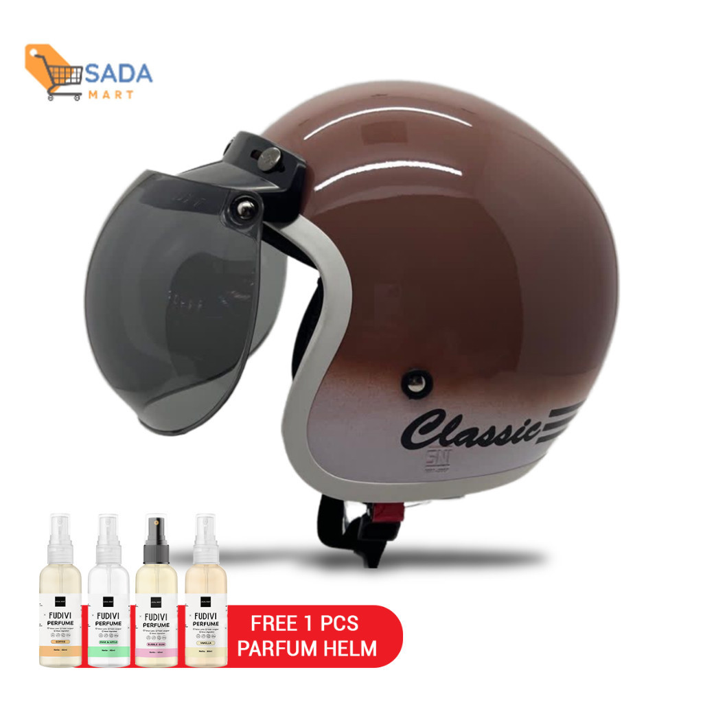 KSY HELM BOGO CLASSIC LIST PUTIH GRADASI WARNA JF-5 + FUDIVI PARFUM HELM HELMET UNISEX  ALL VARIAN W