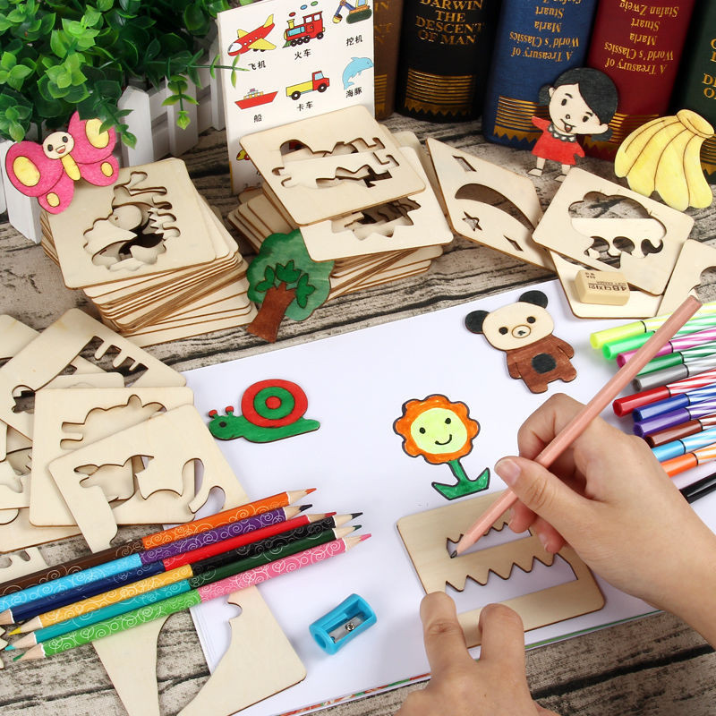 

42pcs Wooden DIY Drawing Template Templates With Markes, Children's Drawing Template Drawing Tool Set 42pcs Wooden DIY Drawing T