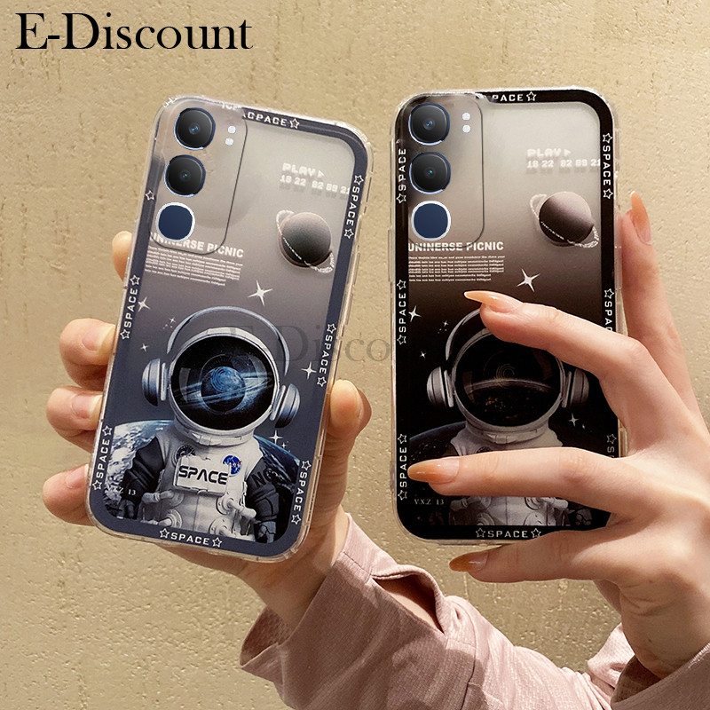 New Phone case Vivo Y19S Back cover Couple Astronaut Cartoon Soft Silicone Transparent Anti Drop For