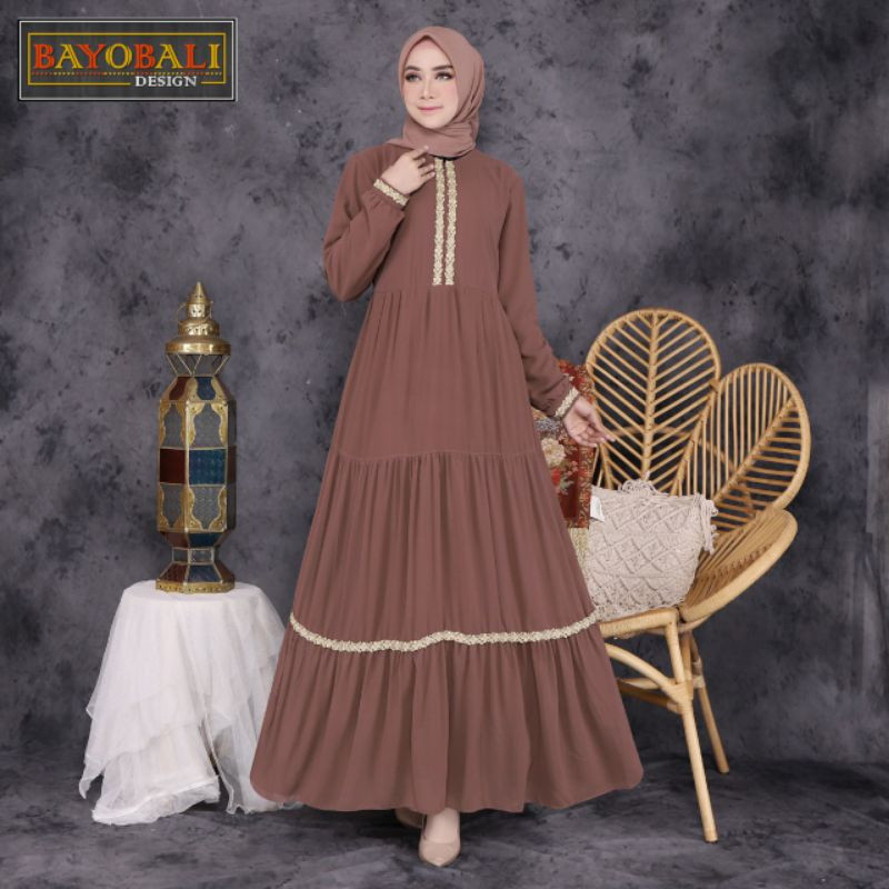 Riandha Gallery - Baju Gamis Wanita Model Terbaru - Gamis Dress Ceruty Babydoll - Gamis Renda Panjan
