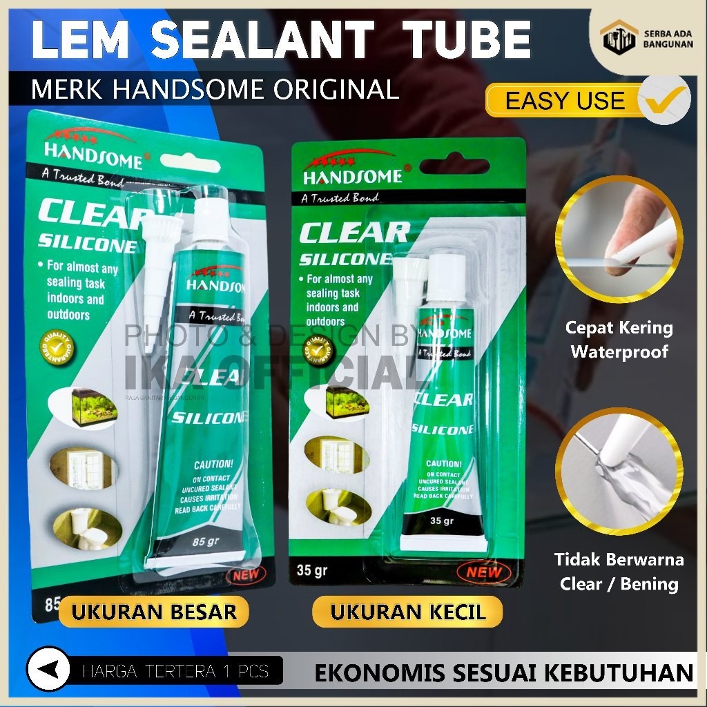 SAB Lem Kaca Silicone Odol Tube Besar 85 gr gram Handsome Lem Kaca / 35 gram Lem Silicon Sealant Tub