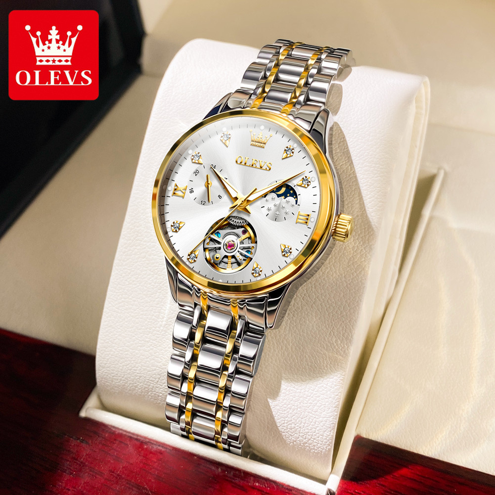 OLEVS Jam Tangan Wanita Automatic Original 6608 Stainless steel Tourbillon Mekanis Women Watch