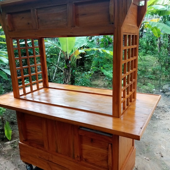 gerobak booth minuman kayu mahoni
