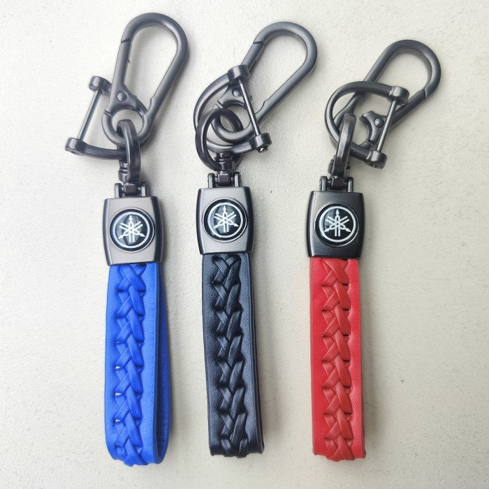 Aksesoris Promo-[TERLARIS] Gantungan Kunci Mobil Motor Kulit Kambing Tali Panjang - YAMAHA, Hitam