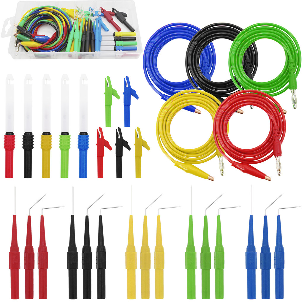 30pcs Back Probe Kit Test Leads 4mm Banana Plug to Alligator Clips Insulation Wire Piercing Probe Fo