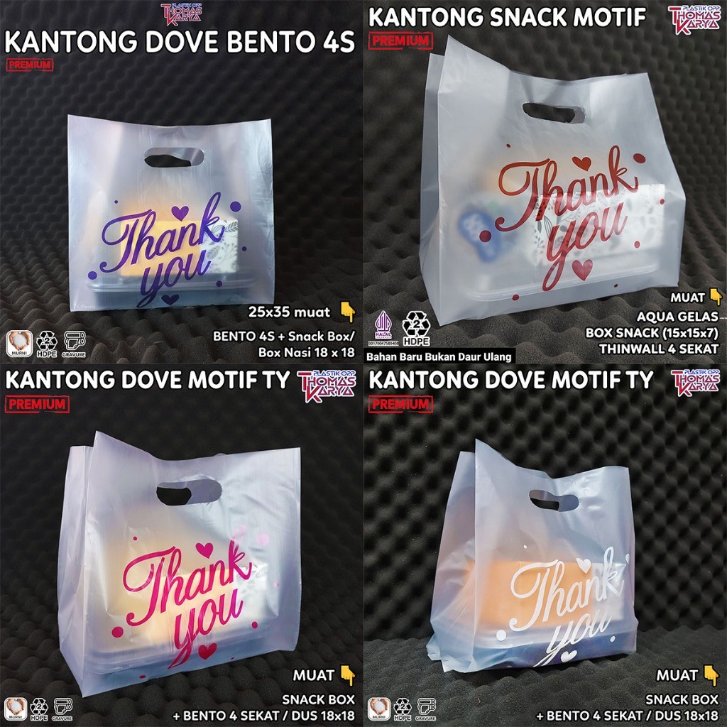 Plastik Mika Bento Sekat 4 Motif THANK YOU isi 50 Kantong Box Nasi Kuning Karakter Lucu Hampers