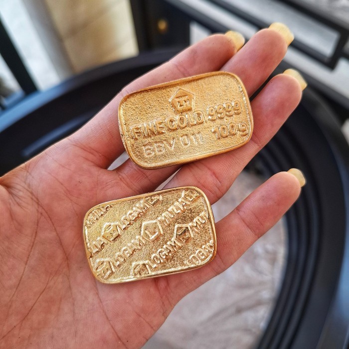 ✔Q.LnS✔ - SALE Miniatur Emas Batangan Kuningan 999.9 Logam Mulia 100 gram