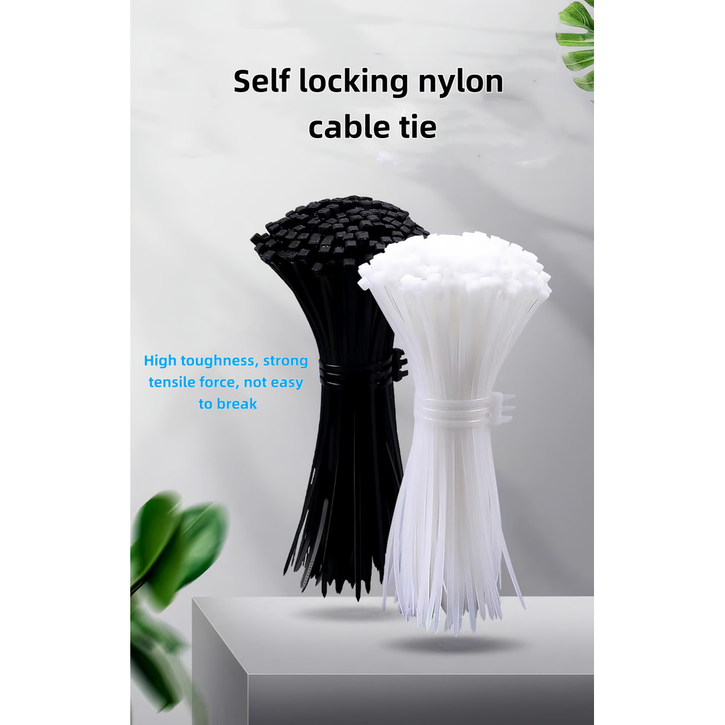 

100PCS/bag black White Self-locking plastic nylon tie Zip wraps strap nylon cable tie set fastening ring Loop Wire Wrap