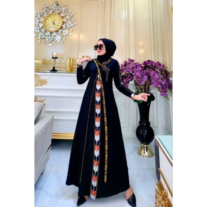 LAGI PREE DISKON GAMIS ABAYA TURKI BORDIR MERAH PUTIH PAYET PIN TERMEWAH