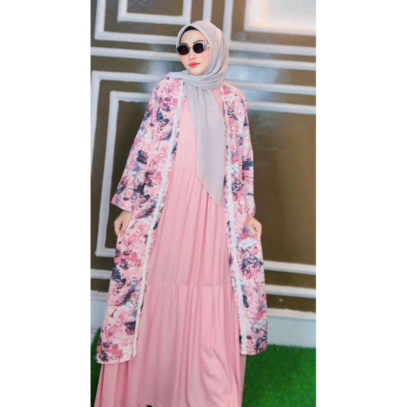 One Set ABSTRAK Dress Outer Premium | Outer & Iner | Bahan Rayon Twill Fashion Muslim