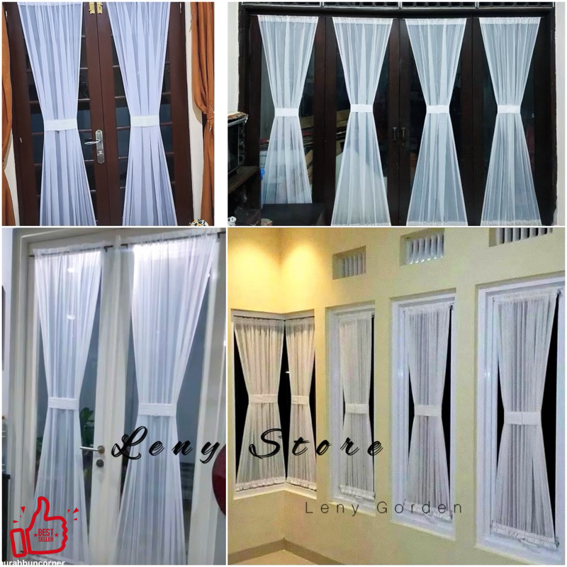 LENYS  Gorden vitrase kupu2 putih polos/korden pita spiral jendela kaca minimalis/hordeng ikat