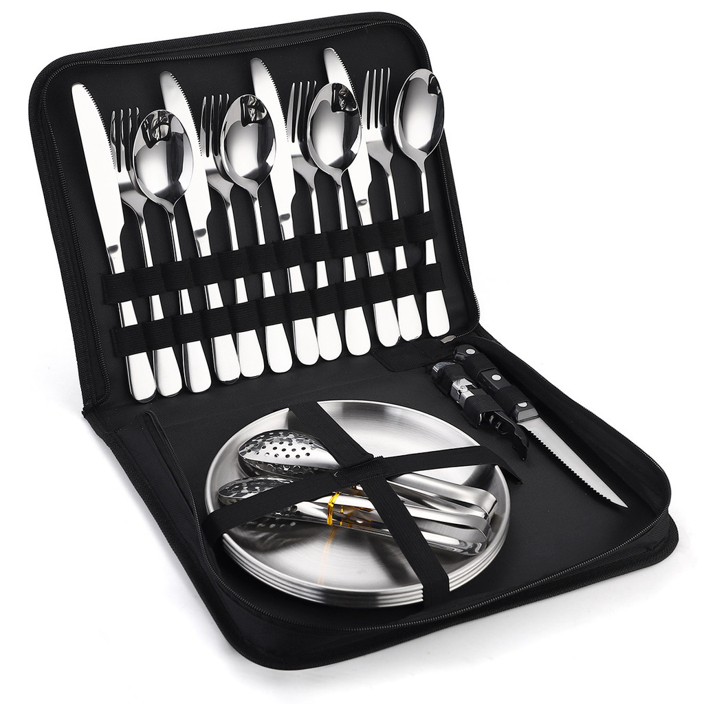 

Ultimate Camping Tableware Set with Bag Portable Cutlery Kit for Outdoors Camping Utensils Including Steak Knives,Forks,Spoons