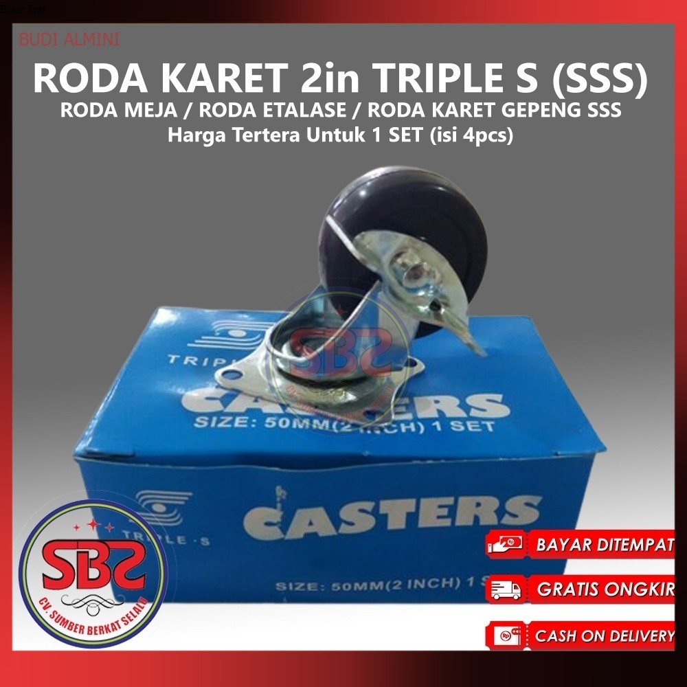 SSS - TRIPLE S RODA KARET GEPENG 2in Hidup + Rem 50MM REM HIDUP/RODA MEJA/RODA ETALASE