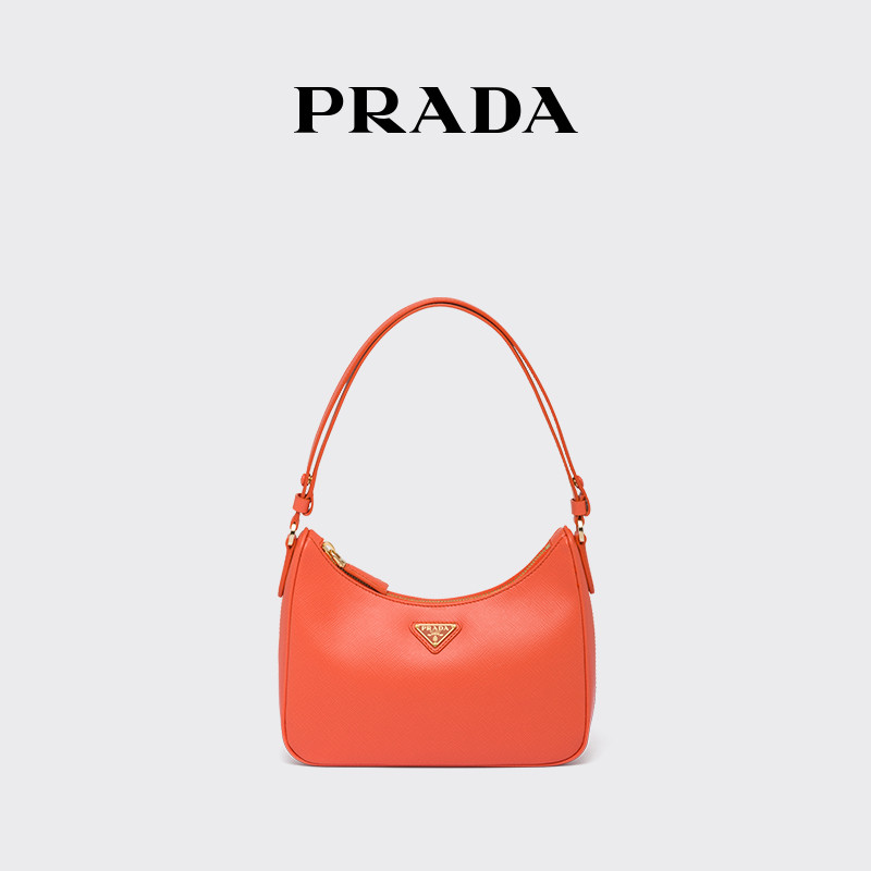Prada Women's Saffiano Leather Mini Hobo Handbag Underarm Bag